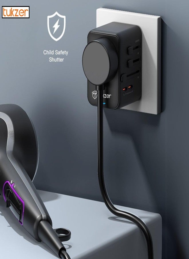 توكزر محول سفر عالمي 5 في 1 من Tukzer بقوة 35 واط، يدعم الشحن السريع، مزود بمنفذي USB-C بتقنية PD ومنفذي USB-A بتقنية QC 3.0، جميعها في محول واحد بمقبس دولي لأجهزة أندرويد، والأجهزة اللوحية، وأجهزة آيفون، والهواتف الذكية، وأجهزة الكمبيوتر المحمولة. - Image 5